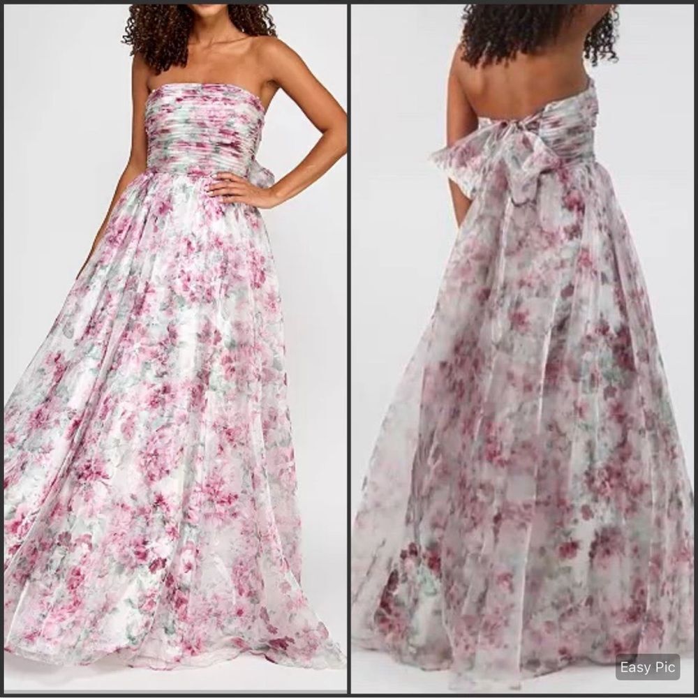 NWT Pleated Floral A Line Gown Size 5 6 Ivory City Studio